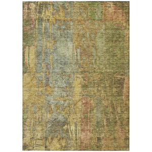 HomeRoots 9' X 12' Stylish Artichoke Green & Gold Abstract Rug – Washable, Stain-Resistant for Indoor/Outdoor Use 639735