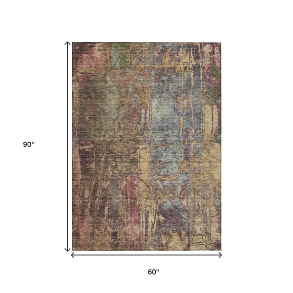 HomeRoots 5' X 8' Brown and Blush Abstract Indoor-Outdoor Area Rug – Stylish, Durable, and Washable for All Spaces! 639738