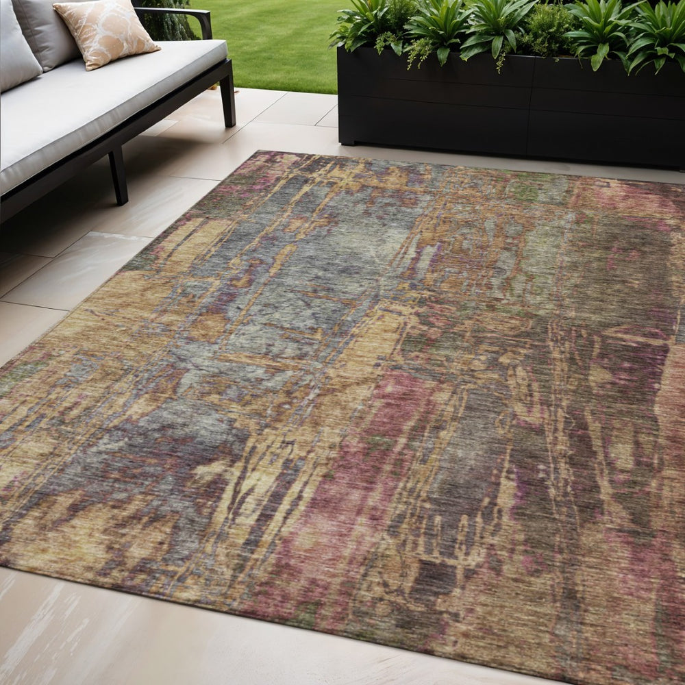 HomeRoots 5' X 8' Brown and Blush Abstract Indoor-Outdoor Area Rug – Stylish, Durable, and Washable for All Spaces! 639738