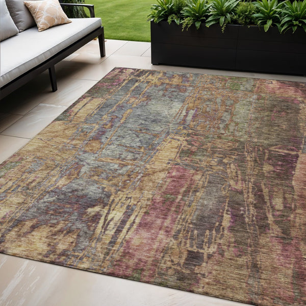 HomeRoots 5' X 8' Brown and Blush Abstract Indoor-Outdoor Area Rug – Stylish, Durable, and Washable for All Spaces! 639738