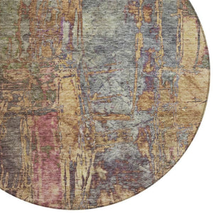 HomeRoots 8' Round Abstract Area Rug in Brown & Blush – Washable, Stain-Resistant for Indoor & Outdoor Use 639739