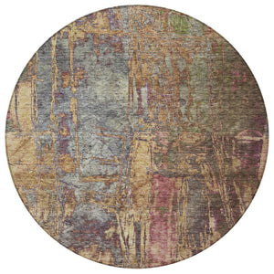 HomeRoots 8' Round Abstract Area Rug in Brown & Blush – Washable, Stain-Resistant for Indoor & Outdoor Use 639739