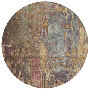 HomeRoots 8' Round Abstract Area Rug in Brown & Blush – Washable, Stain-Resistant for Indoor & Outdoor Use 639739