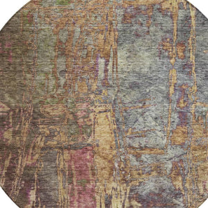 HomeRoots 8' Round Abstract Area Rug in Brown & Blush – Washable, Stain-Resistant for Indoor & Outdoor Use 639739