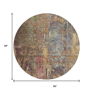 HomeRoots 8' Round Abstract Area Rug in Brown & Blush – Washable, Stain-Resistant for Indoor & Outdoor Use 639739