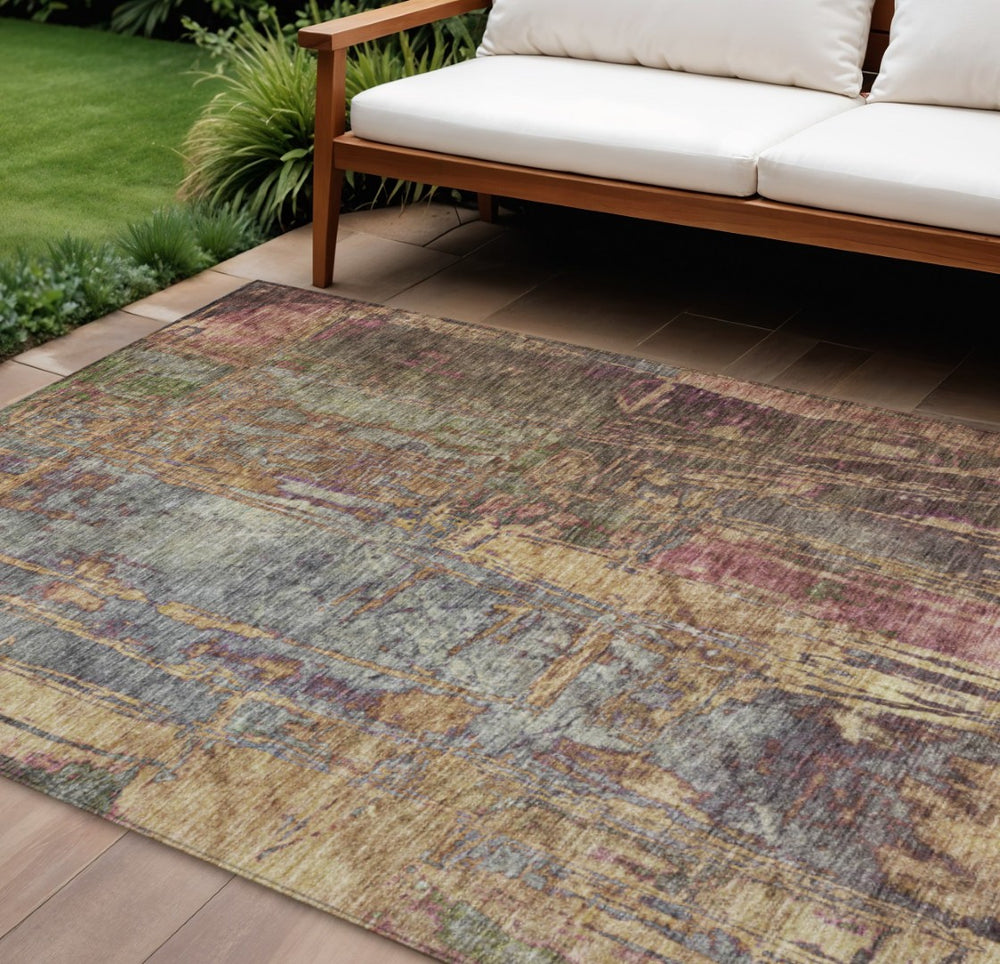 HomeRoots 8' X 10' Brown and Blush Abstract Washable Rug - Durable, Stylish Indoor/Outdoor Area Essential! 639740