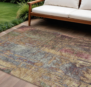 HomeRoots 9' X 12' Elegant Brown and Blush Abstract Rug - Washable, Durable for Indoor/Outdoor Living Spaces 639741