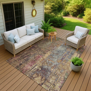 HomeRoots 9' X 12' Elegant Brown and Blush Abstract Rug - Washable, Durable for Indoor/Outdoor Living Spaces 639741