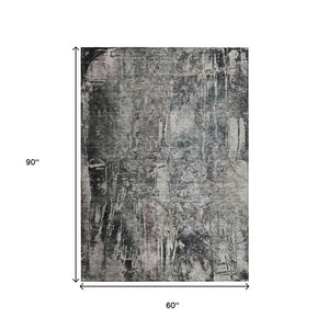 HomeRoots 5' Modern Gray & Silver Abstract Washable Area Rug - Durable, Stylish, Indoor/Outdoor Decor Solution 639744