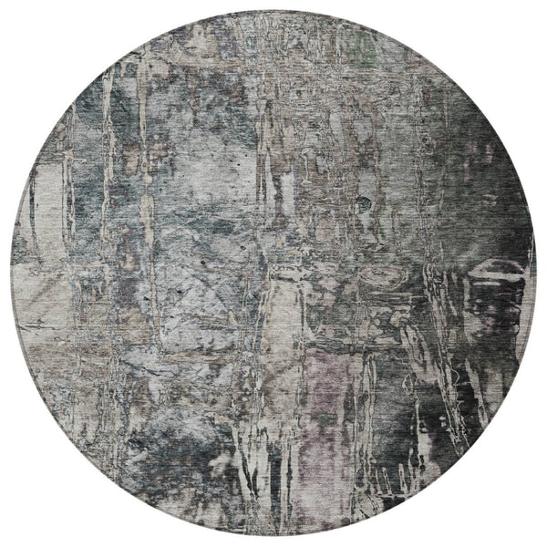 HomeRoots 8' Gray and Silver Round Abstract Rug - Stylish, Washable, Durable for Indoor or Outdoor Spaces! 639745