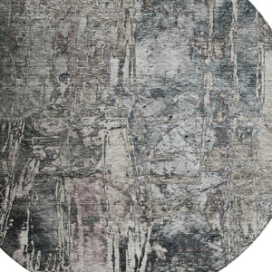 HomeRoots 8' Gray and Silver Round Abstract Rug - Stylish, Washable, Durable for Indoor or Outdoor Spaces! 639745