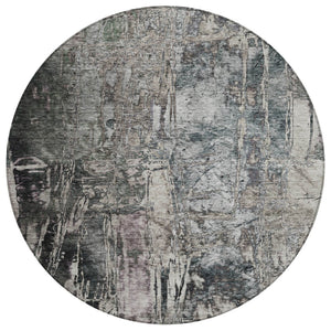 HomeRoots 8' Gray and Silver Round Abstract Rug - Stylish, Washable, Durable for Indoor or Outdoor Spaces! 639745