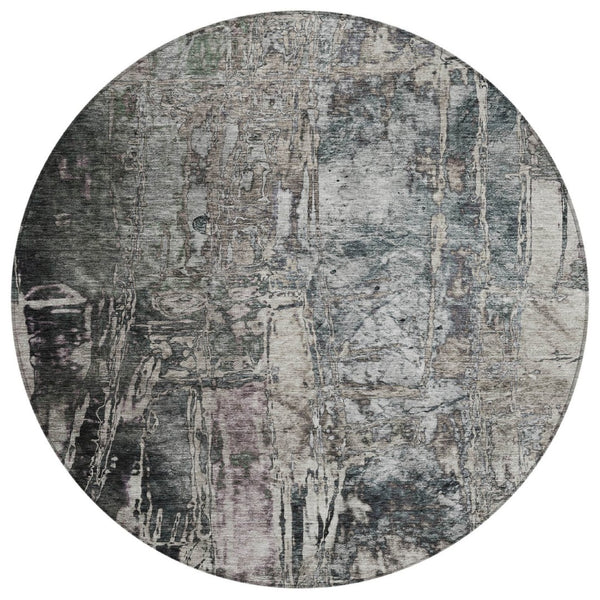 HomeRoots 8' Gray and Silver Round Abstract Rug - Stylish, Washable, Durable for Indoor or Outdoor Spaces! 639745