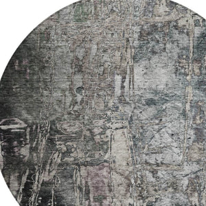 HomeRoots 8' Gray and Silver Round Abstract Rug - Stylish, Washable, Durable for Indoor or Outdoor Spaces! 639745