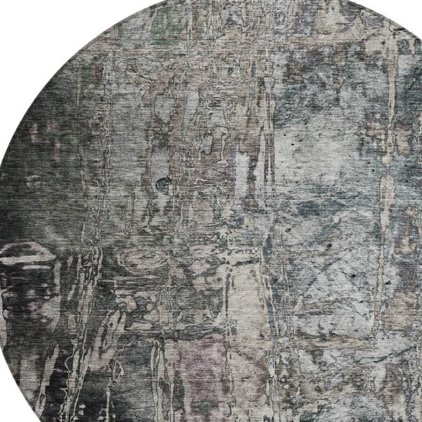 HomeRoots 8' Gray and Silver Round Abstract Rug - Stylish, Washable, Durable for Indoor or Outdoor Spaces! 639745