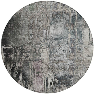 HomeRoots 8' Gray and Silver Round Abstract Rug - Stylish, Washable, Durable for Indoor or Outdoor Spaces! 639745