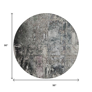 HomeRoots 8' Gray and Silver Round Abstract Rug - Stylish, Washable, Durable for Indoor or Outdoor Spaces! 639745