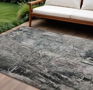 HomeRoots 9' X 12' Gray and Silver Abstract Area Rug - Washable, Durable, Modern Design for Indoor & Outdoor Use 639747