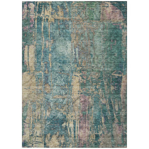 HomeRoots 8' Teal Blue and Gold Abstract Area Rug – Durable, Washable, Indoor/Outdoor Design for Any Space 639752
