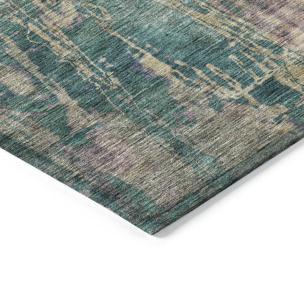 HomeRoots 8' Teal Blue and Gold Abstract Area Rug – Durable, Washable, Indoor/Outdoor Design for Any Space 639752