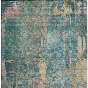 HomeRoots 8' Teal Blue and Gold Abstract Area Rug – Durable, Washable, Indoor/Outdoor Design for Any Space 639752