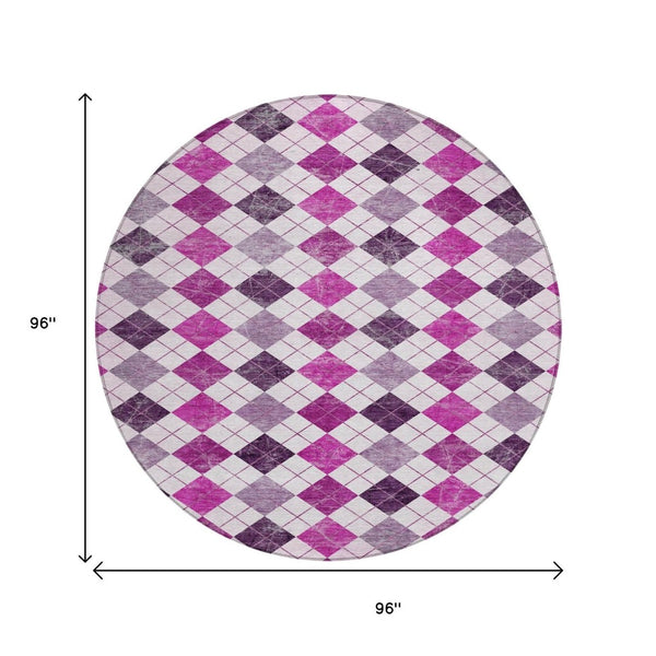 HomeRoots 8' Blush and Ivory Round Geometric Area Rug - Washable, Durable, Versatile for Indoor & Outdoor Use 639757