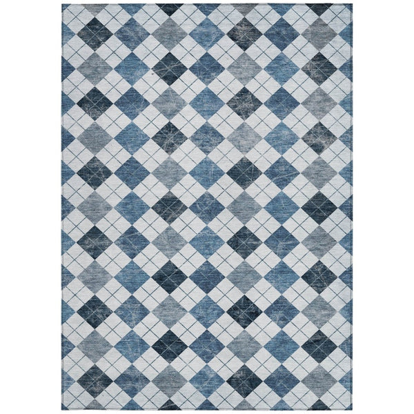 HomeRoots 5' Blue and Ivory Geometric Area Rug - Washable, Durable, Stylish for Indoor and Outdoor Spaces 639762