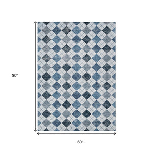 HomeRoots 5' Blue and Ivory Geometric Area Rug - Washable, Durable, Stylish for Indoor and Outdoor Spaces 639762