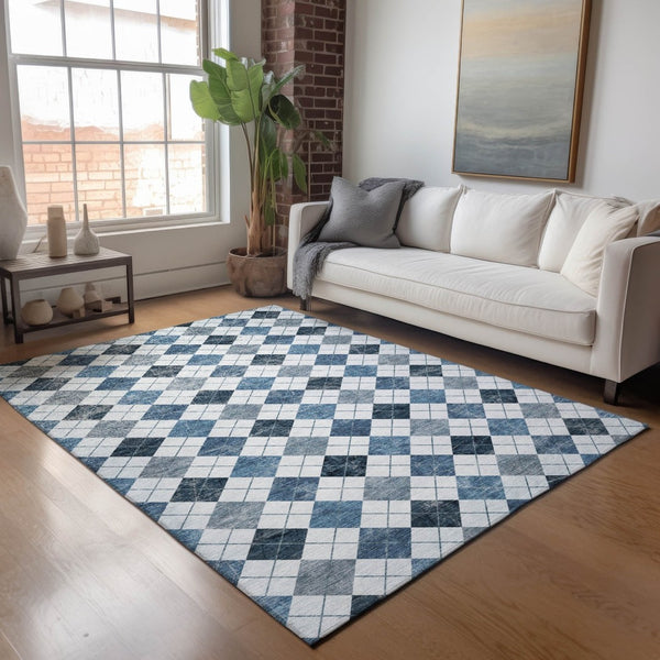 HomeRoots 5' Blue and Ivory Geometric Area Rug - Washable, Durable, Stylish for Indoor and Outdoor Spaces 639762