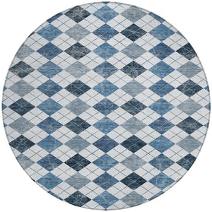 HomeRoots 8' Blue and Ivory Round Geometric Area Rug - Durable, Washable, Perfect for Indoor and Outdoor Use! 639763