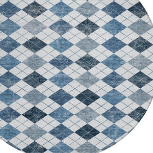 HomeRoots 8' Blue and Ivory Round Geometric Area Rug - Durable, Washable, Perfect for Indoor and Outdoor Use! 639763