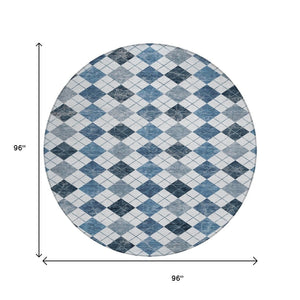 HomeRoots 8' Blue and Ivory Round Geometric Area Rug - Durable, Washable, Perfect for Indoor and Outdoor Use! 639763