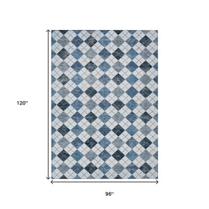 HomeRoots 8' X 10' Blue and Ivory Geometric Area Rug - Stylish, Washable, Durable for Indoor & Outdoor Use 639764