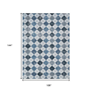 HomeRoots 9' Blue and Ivory Geometric Area Rug - Stylish, Washable, Indoor/Outdoor Design for High-Traffic Homes 639765