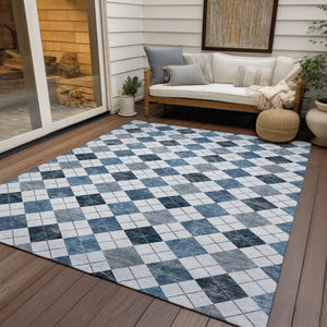 HomeRoots 9' Blue and Ivory Geometric Area Rug - Stylish, Washable, Indoor/Outdoor Design for High-Traffic Homes 639765