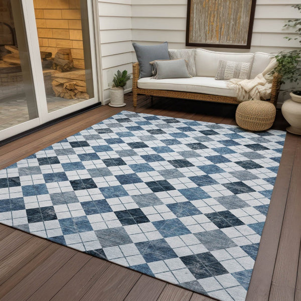 HomeRoots 9' Blue and Ivory Geometric Area Rug - Stylish, Washable, Indoor/Outdoor Design for High-Traffic Homes 639765