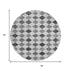 HomeRoots 8' Gray and Ivory Round Geometric Rug - Stylish, Washable, Durable for Indoor & Outdoor Spaces! 639769