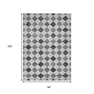 HomeRoots 8' X 10' Gray and Ivory Geometric Area Rug - Washable, Stain-Resistant for Indoor/Outdoor Use 639770