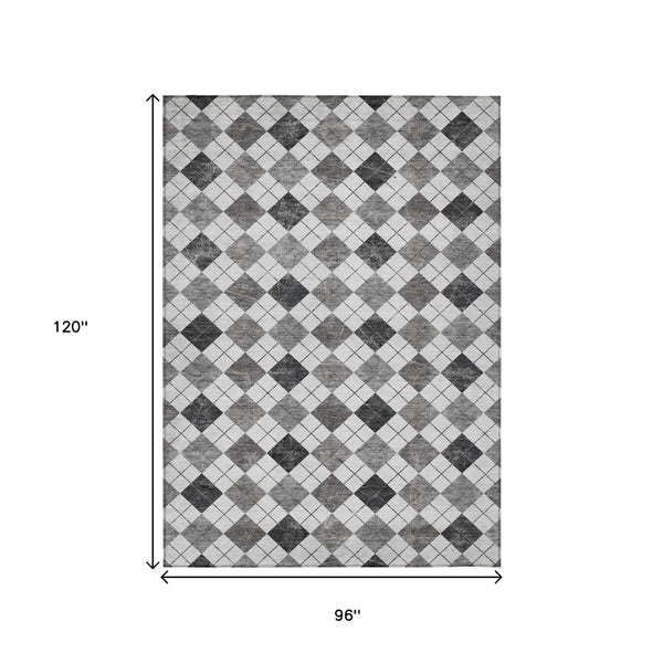 HomeRoots 8' X 10' Gray and Ivory Geometric Area Rug - Washable, Stain-Resistant for Indoor/Outdoor Use 639770