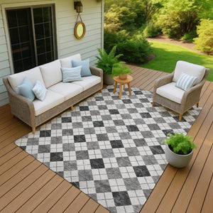 HomeRoots 9' X 12' Gray And Ivory Geometric Washable Rug - Stylish, Durable, Indoor/Outdoor Solution for Homes 639771