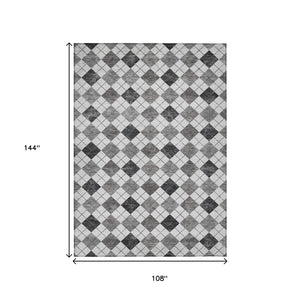 HomeRoots 9' X 12' Gray And Ivory Geometric Washable Rug - Stylish, Durable, Indoor/Outdoor Solution for Homes 639771
