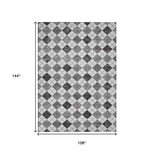 HomeRoots 9' X 12' Gray And Ivory Geometric Washable Rug - Stylish, Durable, Indoor/Outdoor Solution for Homes 639771