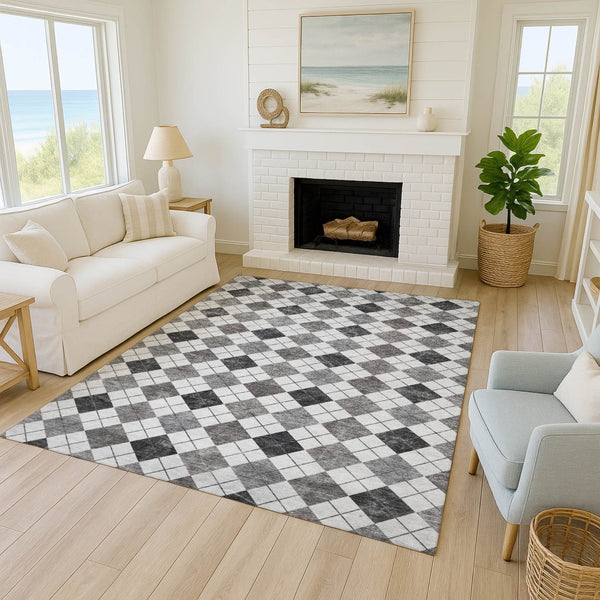 HomeRoots 9' X 12' Gray And Ivory Geometric Washable Rug - Stylish, Durable, Indoor/Outdoor Solution for Homes 639771
