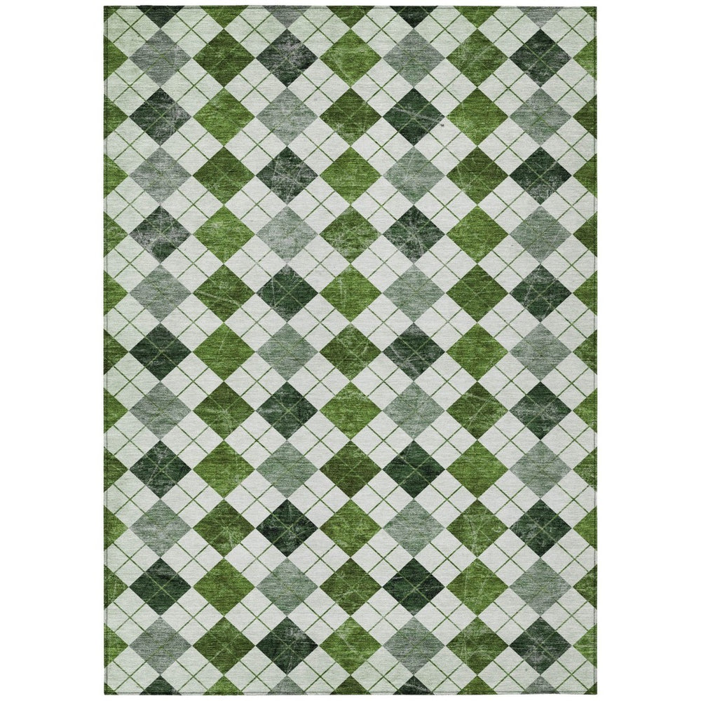 HomeRoots 5' Olive Green & Ivory Geometric Area Rug - Durable, Washable, Indoor/Outdoor Use for Modern Spaces 639774