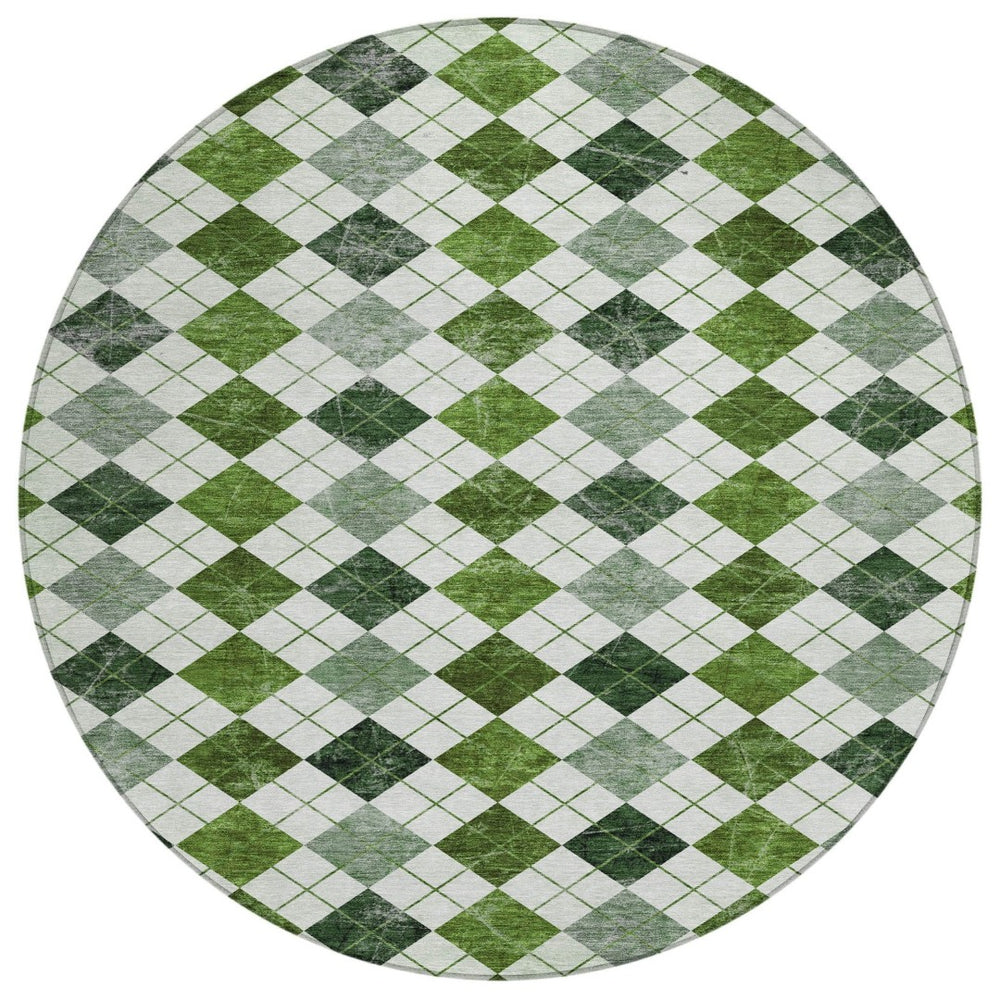 HomeRoots 8' Olive Green and Ivory Round Geometric Indoor/Outdoor Area Rug - Stylish, Washable, Durable Design 639775