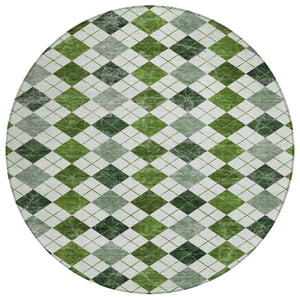 HomeRoots 8' Olive Green and Ivory Round Geometric Indoor/Outdoor Area Rug - Stylish, Washable, Durable Design 639775