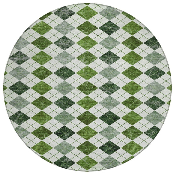 HomeRoots 8' Olive Green and Ivory Round Geometric Indoor/Outdoor Area Rug - Stylish, Washable, Durable Design 639775