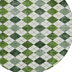 HomeRoots 8' Olive Green and Ivory Round Geometric Indoor/Outdoor Area Rug - Stylish, Washable, Durable Design 639775