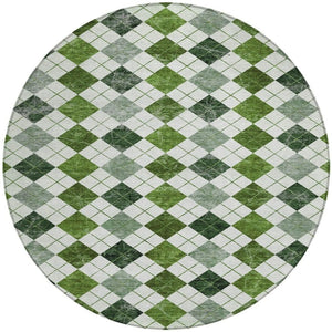 HomeRoots 8' Olive Green and Ivory Round Geometric Indoor/Outdoor Area Rug - Stylish, Washable, Durable Design 639775