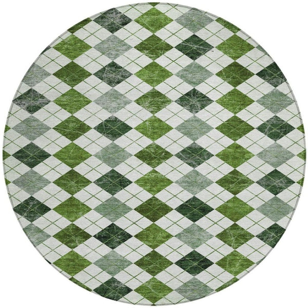 HomeRoots 8' Olive Green and Ivory Round Geometric Indoor/Outdoor Area Rug - Stylish, Washable, Durable Design 639775